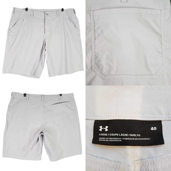 Under Armour Shorts UA Mens Size 40 Chino Loose Gray Nylon Performance - Picture 1 of 11